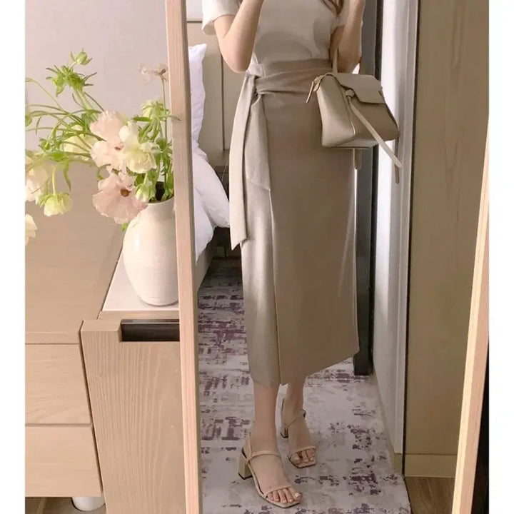 [BUNJANG] Everymorning Lenne Si Ebbenito Moabin Beige Knot Skirt / 새상품 베이지 매듭스커트 하객룯 에브리모닝렌느시에베니토모아빈
