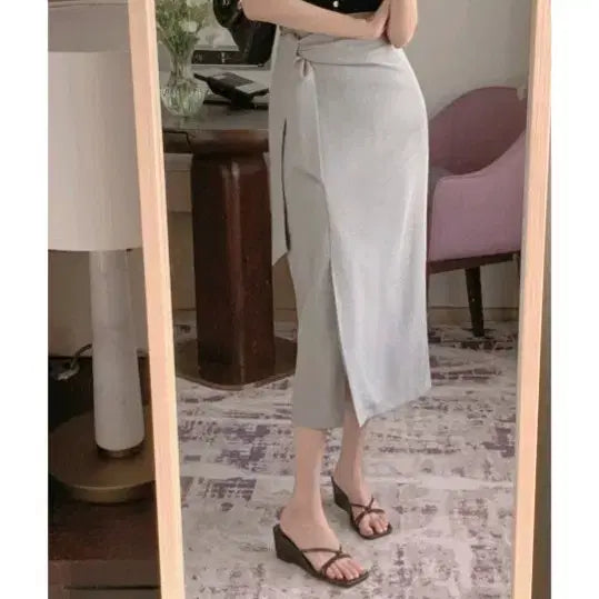 [BUNJANG] Everymorning Lenne Si Ebbenito Moabin Beige Knot Skirt / 새상품 베이지 매듭스커트 하객룯 에브리모닝렌느시에베니토모아빈