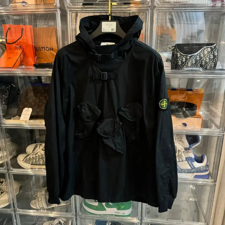 [BUNJANG] Stone Island Stretch Gabardine Hooded Anorak Black XL / [정품/백화점판] 스톤아일랜드 스트레치 개버딘 후드 아노락 블랙