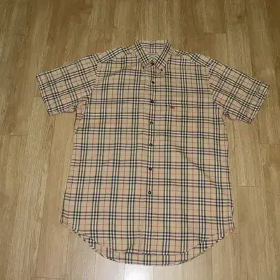 [BUNJANG] Burberry Beige Check Short Sleeve Shirt / (105)A910. 버버리/베이지체크 반팔셔츠
