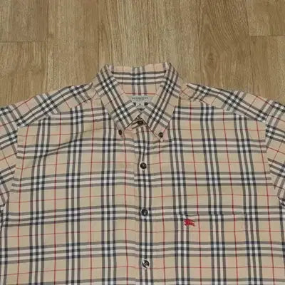 [BUNJANG] Burberry Beige Check Short Sleeve Shirt / (105)A910. 버버리/베이지체크 반팔셔츠