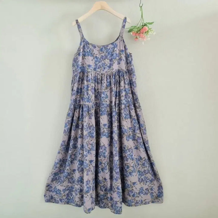[BUNJANG] Flower Pattern Long Dress - Purple/Blue / 플라워 패턴 롱 원피스 퍼플 블루