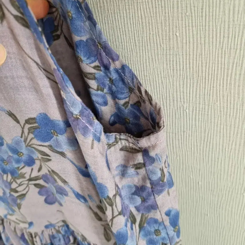 [BUNJANG] Flower Pattern Long Dress - Purple/Blue / 플라워 패턴 롱 원피스 퍼플 블루