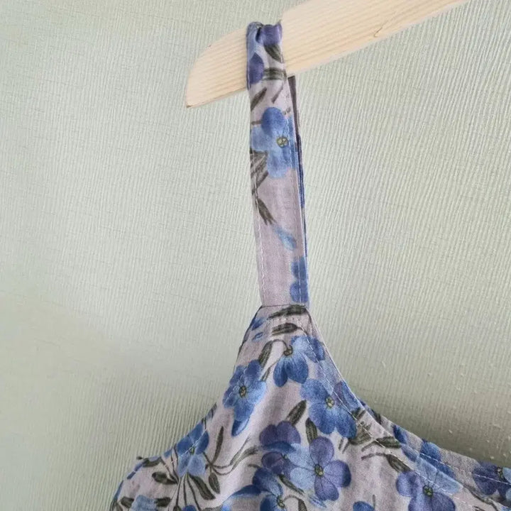 [BUNJANG] Flower Pattern Long Dress - Purple/Blue / 플라워 패턴 롱 원피스 퍼플 블루