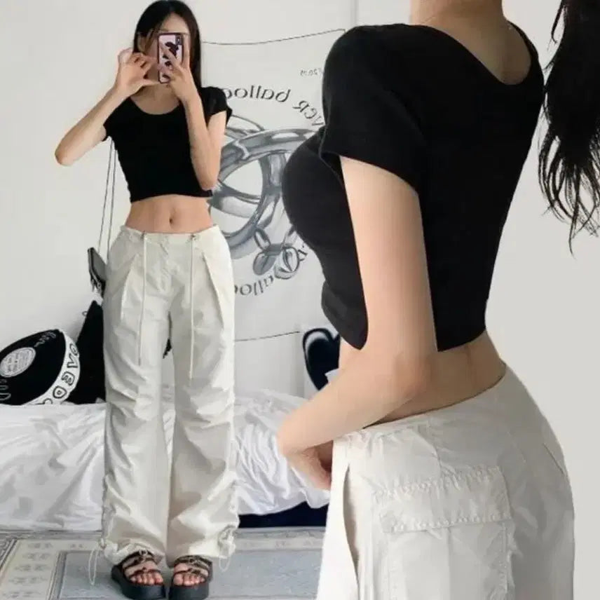 [BUNJANG] Black Cropped Short-Sleeve T-Shirt / 블랙 크롭 반팔티