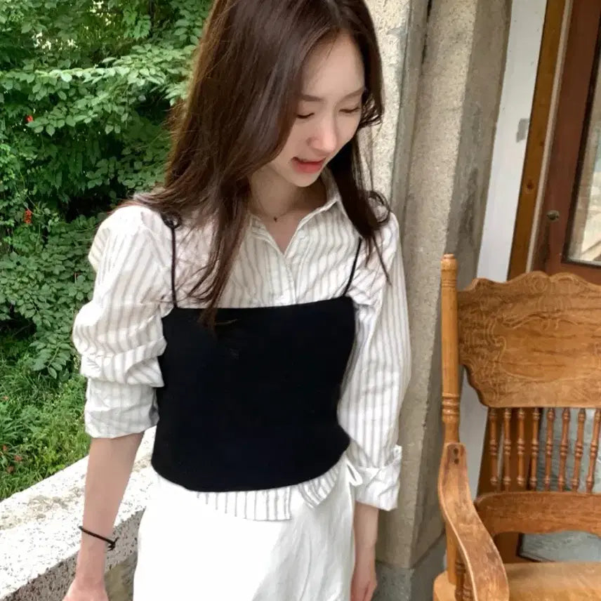 [BUNJANG] Stripe Crop Shirt / 스트라이프 크롭 셔츠
