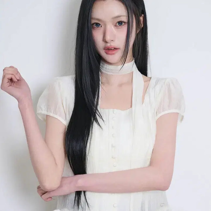 [BUNJANG] Illigo Ribbon Tie Square Neck Blouse Cream (S) / 일리고 리본 타이 스퀘어넥 블라우스 크림 (S)