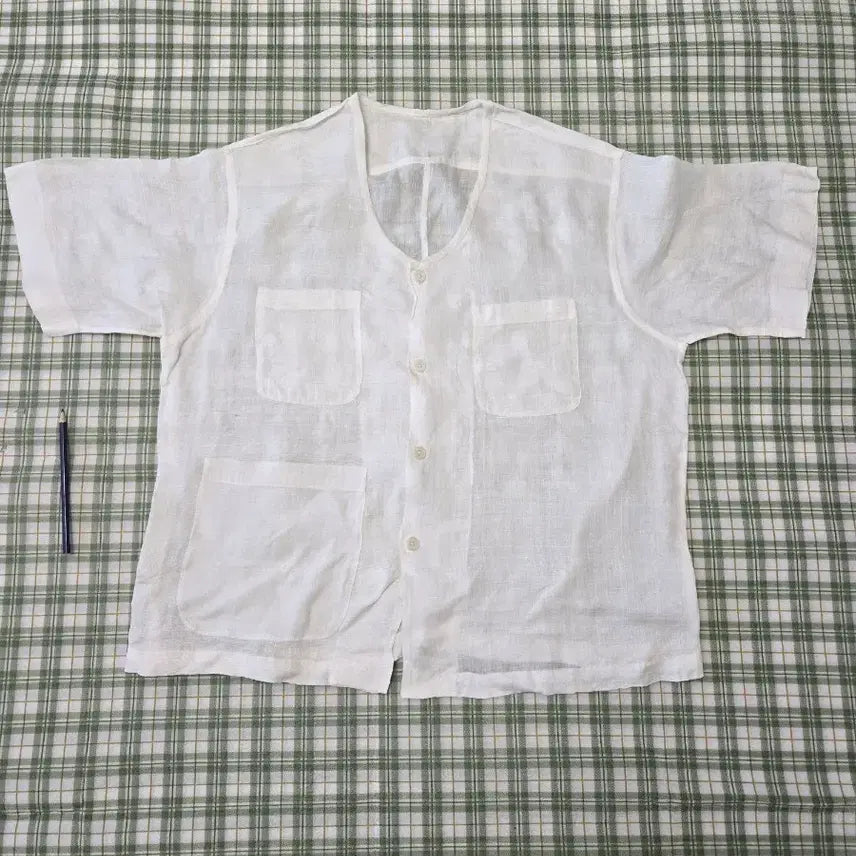 [BUNJANG] White Linen Shirt (Size 105) - 4 Pocket Design / 4ㅡ모시 셔츠ㅡ105