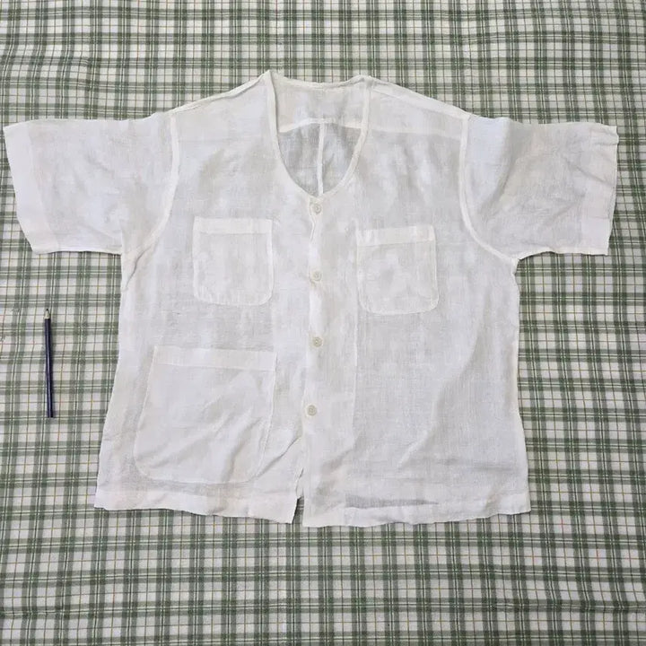 [BUNJANG] White Linen Shirt (Size 105) - 4 Pocket Design / 4ㅡ모시 셔츠ㅡ105