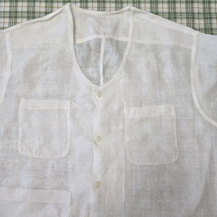 [BUNJANG] White Linen Shirt (Size 105) - 4 Pocket Design / 4ㅡ모시 셔츠ㅡ105