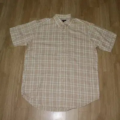 [BUNJANG] Burberry Beige Check Short-Sleeve Shirt M (105) / (110) A974. 버버리/베이지체크 반팔셔츠