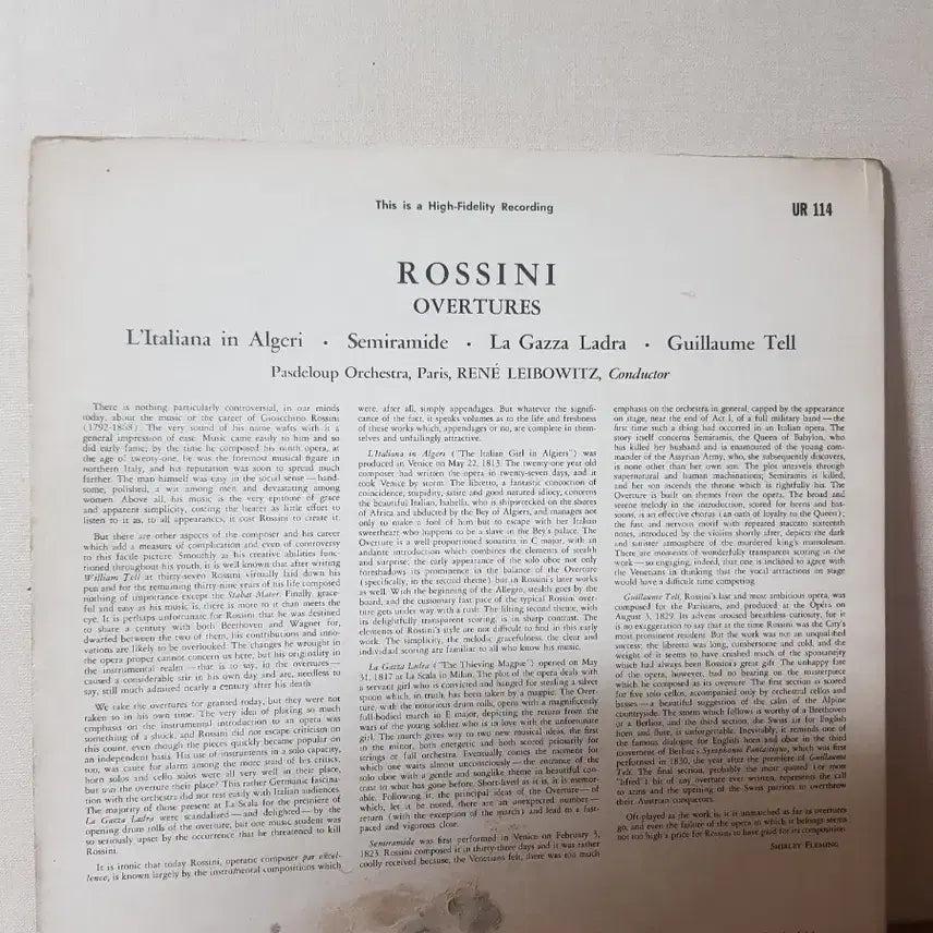 [BUNJANG] Rossini William Tell Semiramide Overture Classic LP Vinyl / 로시니 윌리엄텔 도둑까치 세미라미데 서곡 클래식엘피 바이닐vinyl lp