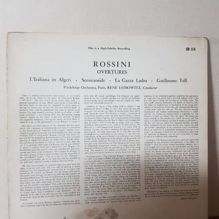 [BUNJANG] Rossini William Tell Semiramide Overture Classic LP Vinyl / 로시니 윌리엄텔 도둑까치 세미라미데 서곡 클래식엘피 바이닐vinyl lp