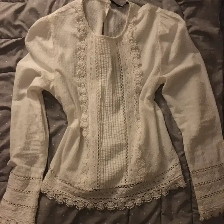 [BUNJANG] Vintage White Lace Detail Mori Girl Blouse / 빈티지 화이트 블라우스 하구미 모리걸 일본빈티지 공겜여주