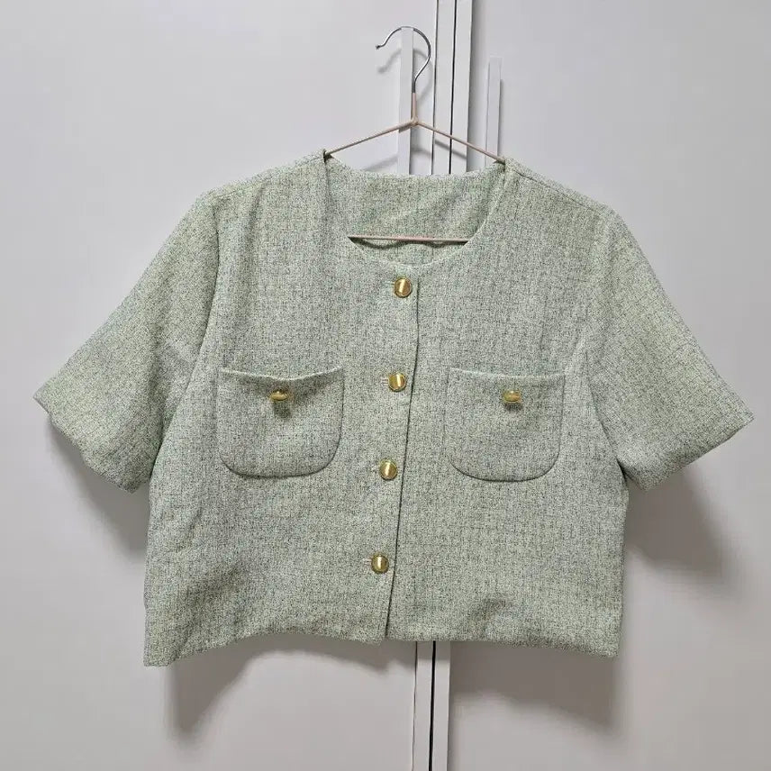 [BUNJANG] Half-Sleeve Tweed Jacket - Green / (새상품)그린 반팔 트위드자켓
