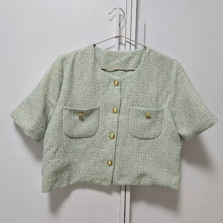 [BUNJANG] Half-Sleeve Tweed Jacket - Green / (새상품)그린 반팔 트위드자켓