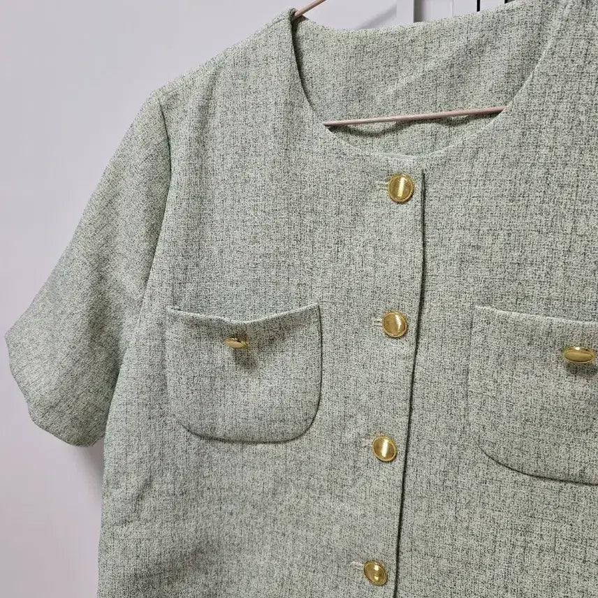 [BUNJANG] Half-Sleeve Tweed Jacket - Green / (새상품)그린 반팔 트위드자켓