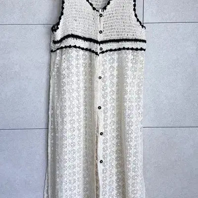 [BUNJANG] Mango Long Crochet Vest / 새) 망고 롱~크로쉐 베스트