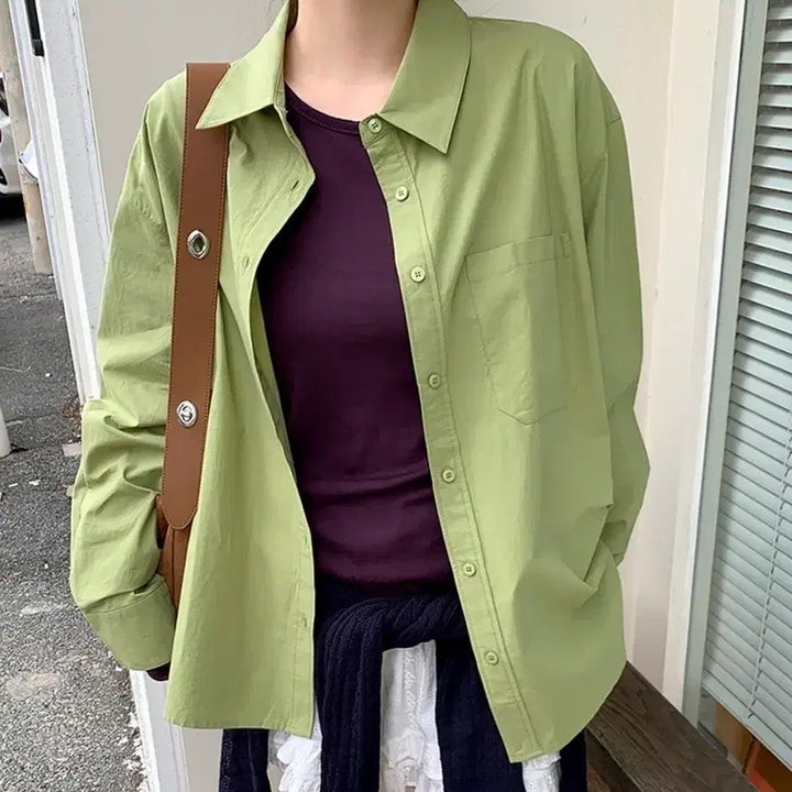 [BUNJANG] High-Density Oversized Cotton Shirt Green / 고밀도오버핏코튼셔츠/그린