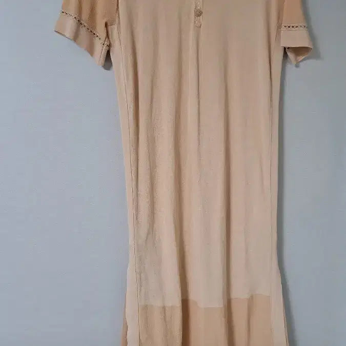[BUNJANG] Beige Tone-on-Tone Short Sleeve Long Dress / 베이지 톤온톤 반팔 롱 원피스66