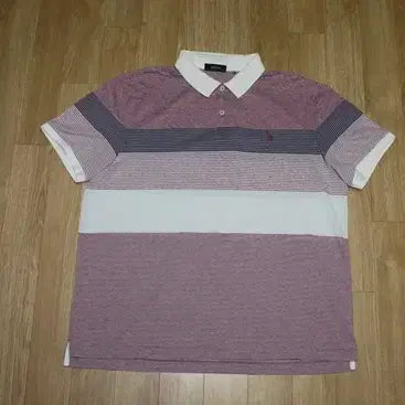 [BUNJANG] Hazzys Red &amp; Grey Striped Collar T-Shirt Size 110 / (110) A976.헤지스/레드그레이 단가라 카라티셔츠