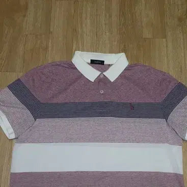[BUNJANG] Hazzys Red &amp; Grey Striped Collar T-Shirt Size 110 / (110) A976.헤지스/레드그레이 단가라 카라티셔츠