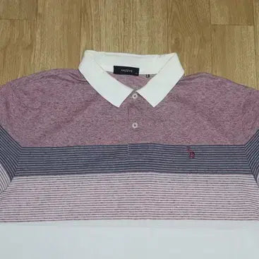 [BUNJANG] Hazzys Red &amp; Grey Striped Collar T-Shirt Size 110 / (110) A976.헤지스/레드그레이 단가라 카라티셔츠
