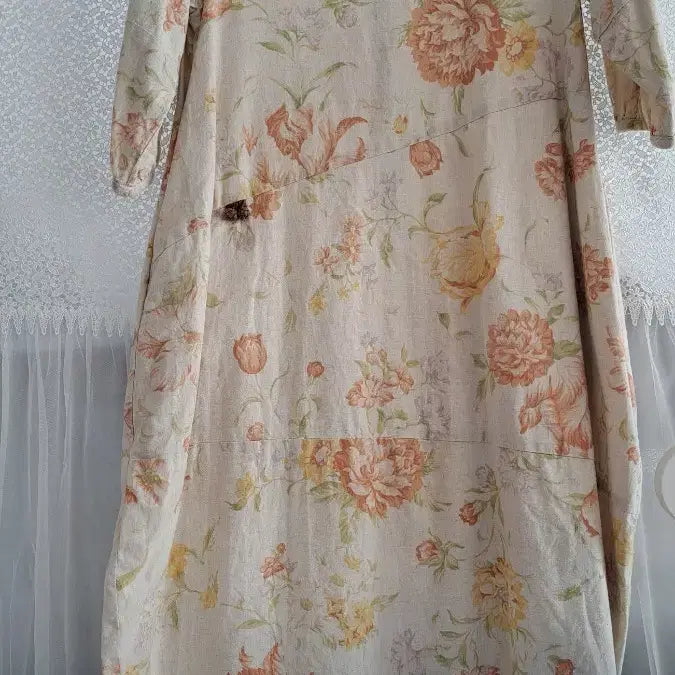 [BUNJANG] Linen Flower Pattern Maxi Dress / 플라워 패턴 린넨 원피스66,새거