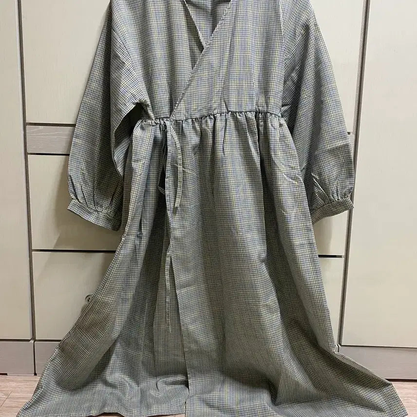 [BUNJANG] Green Plaid Shirt Dress with Strap - Size M / 일본 스타일 체크 셔츠 그린 원피스 M 스트랩