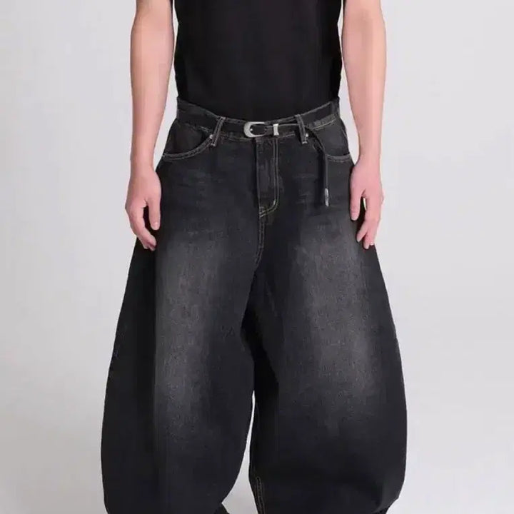 [BUNJANG] New Chief Chic DP Cat Washing Baggy Jeans Black / 뉴치프시크DP 캣워싱 배기진 블랙