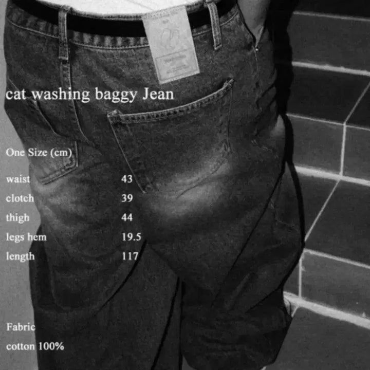 [BUNJANG] New Chief Chic DP Cat Washing Baggy Jeans Black / 뉴치프시크DP 캣워싱 배기진 블랙