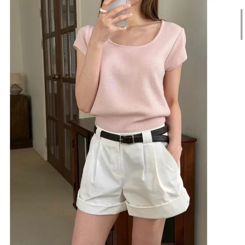 [BUNJANG] The Lotte Nuff Half-Sleeve Knit Pink / 더롯 누프 연핑크 반팔 니트