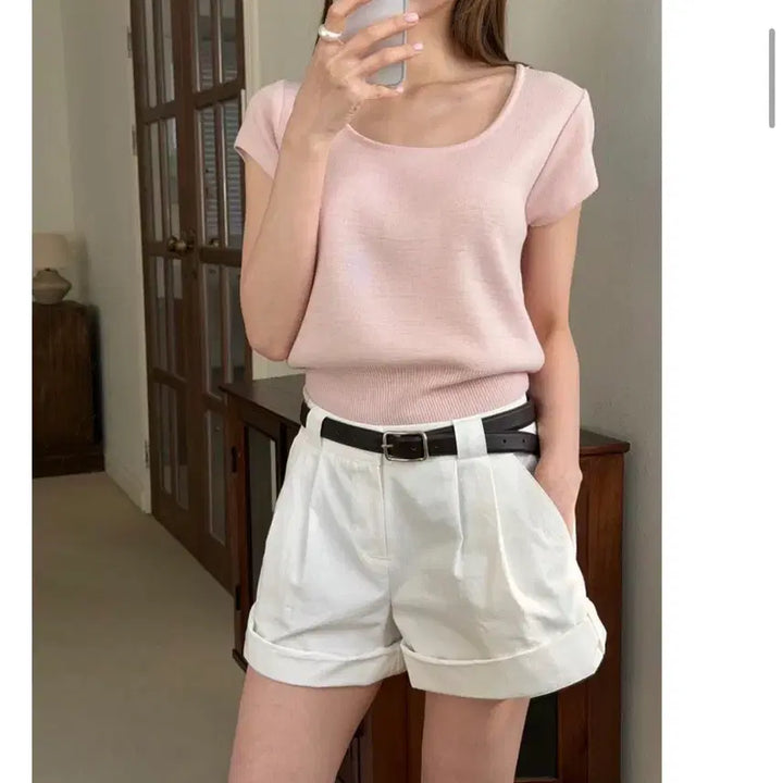 [BUNJANG] The Lotte Nuff Half-Sleeve Knit Pink / 더롯 누프 연핑크 반팔 니트