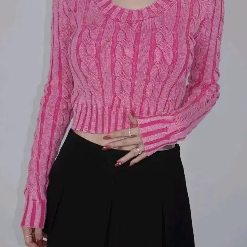 [BUNJANG] Fayesjade Vintage Washed Cable Knit Pink / 페일제이드 빈티지 워싱 케이블 니트 핑크