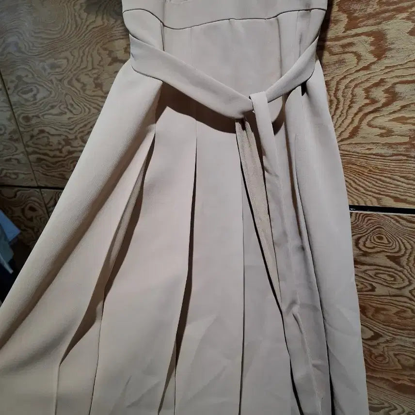 [BUNJANG] Beige Short-Sleeve Collar Dress with Belt Set / 마인 베이지 반팔 카라 원피스 벨트 세트