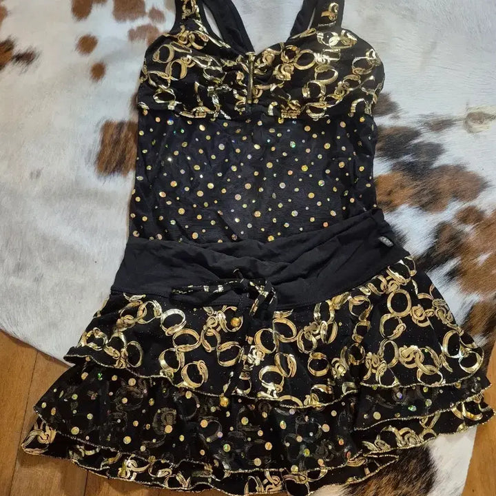 [BUNJANG] Black/Gold Sequin Layered Dance Dress / 블랙/골드 스팽글 레이어드 댄스복 드레스