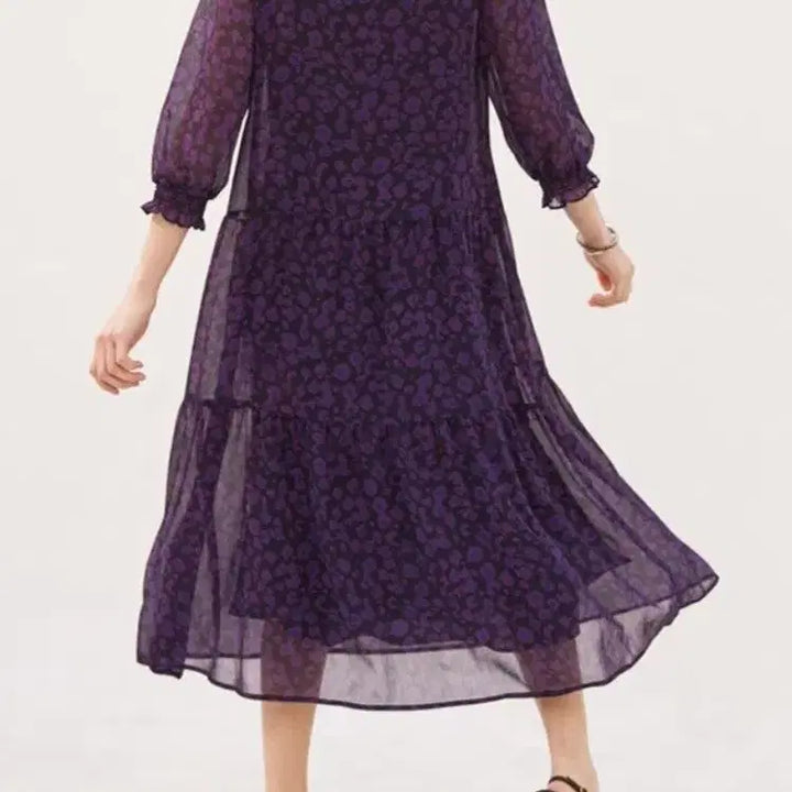 [BUNJANG] Purple Flower Gauzy Chiffon Long Dress / L)퍼플 플라워 지지미쉬폰 롱 원피스