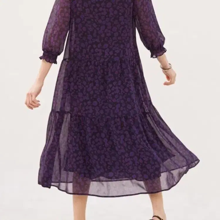 [BUNJANG] Purple Flower Gauzy Chiffon Long Dress / L)퍼플 플라워 지지미쉬폰 롱 원피스