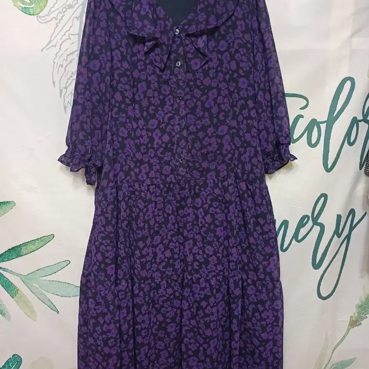 [BUNJANG] Purple Flower Gauzy Chiffon Long Dress / L)퍼플 플라워 지지미쉬폰 롱 원피스