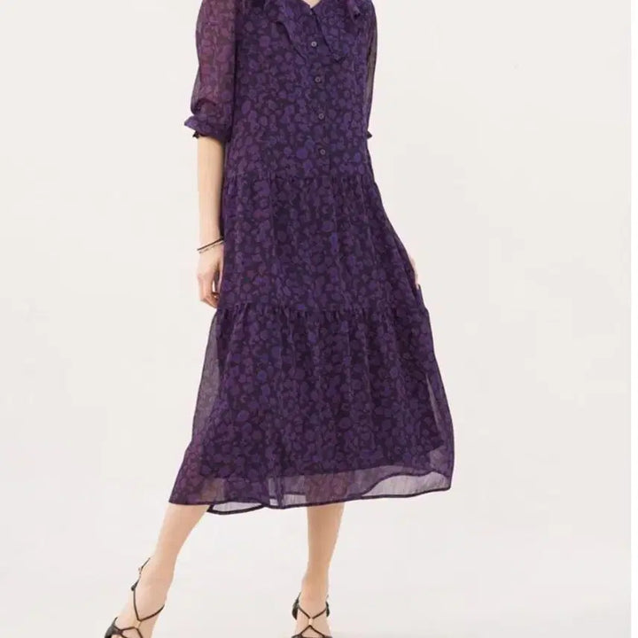 [BUNJANG] Purple Flower Gauzy Chiffon Long Dress / L)퍼플 플라워 지지미쉬폰 롱 원피스