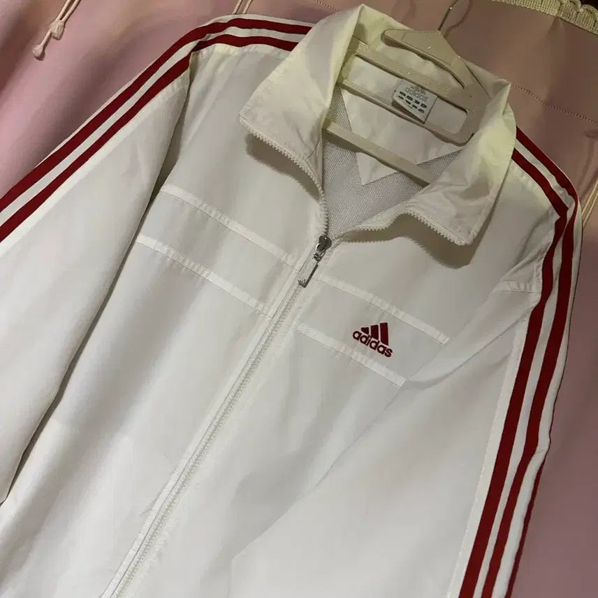 [BUNJANG] Adidas White Red Windbreaker Track Top / 아디다스 흰빨 화이트 레드 바람막이 트랙탑 아디다스바막 아디다스 대장