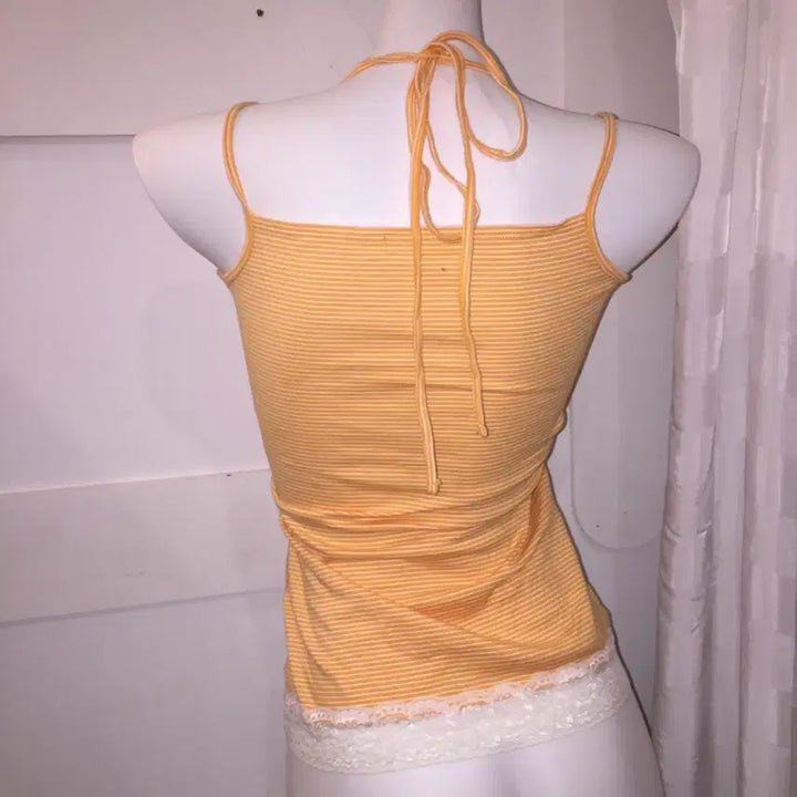 [BUNJANG] mk klein Orange Stripe Halter Sleeveless Top / mk klein 갸루 오렌지 스트라이프 홀터 슬리브리스