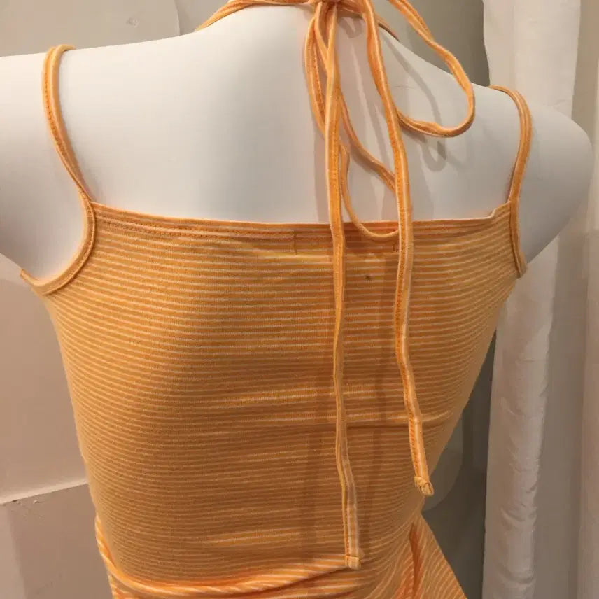 [BUNJANG] mk klein Orange Stripe Halter Sleeveless Top / mk klein 갸루 오렌지 스트라이프 홀터 슬리브리스