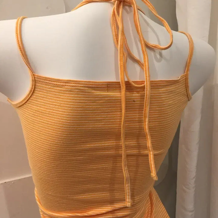[BUNJANG] mk klein Orange Stripe Halter Sleeveless Top / mk klein 갸루 오렌지 스트라이프 홀터 슬리브리스