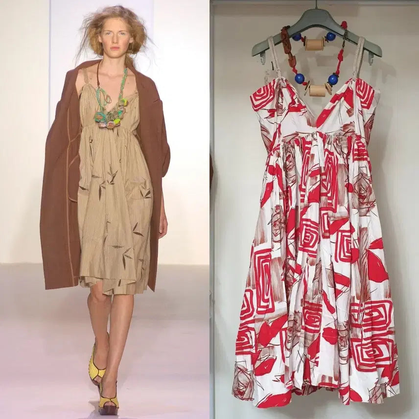 [BUNJANG] MARNI Archive Rope Strap Abstract Pattern Dress / 명품 MARNI 마르니 아카이브 쇼라인 추상패턴 로프스트랩 원피스