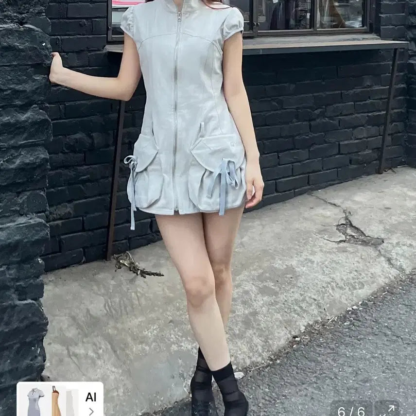 [BUNJANG] Sculptor Cargo Zip-Up Dress Ice Gray L / 스컬프터 카고 집업 드레스 원피스 아이스그레이 L