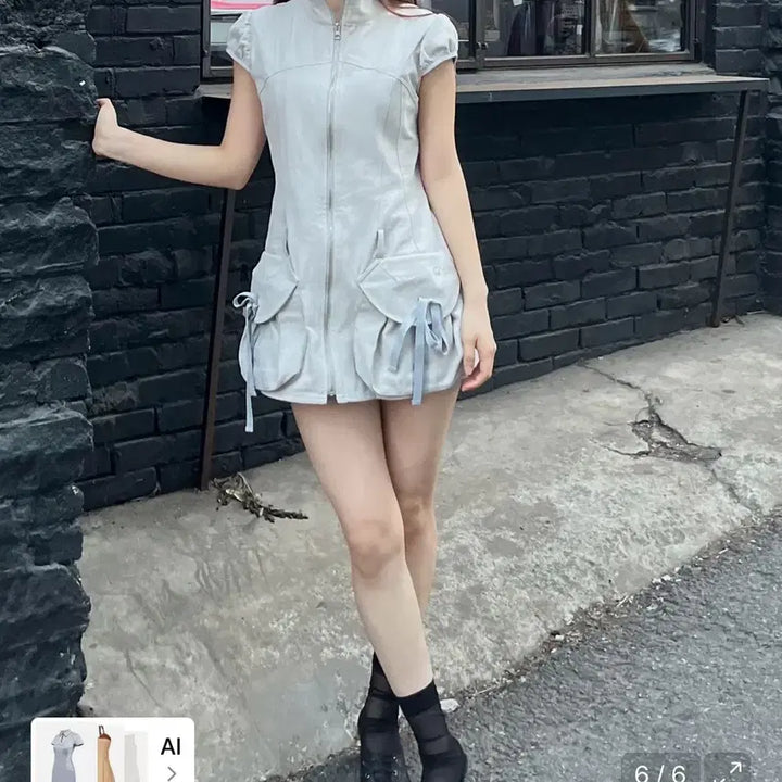 [BUNJANG] Sculptor Cargo Zip-Up Dress Ice Gray L / 스컬프터 카고 집업 드레스 원피스 아이스그레이 L