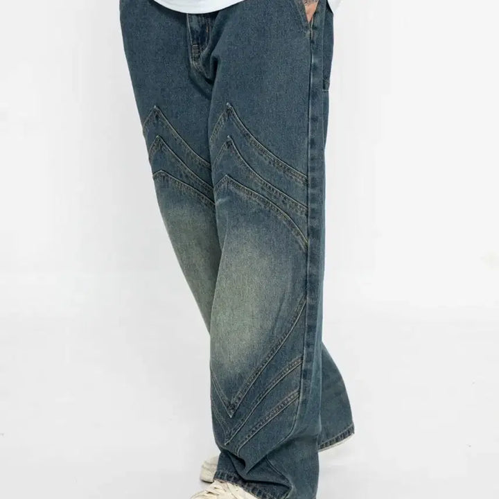 [BUNJANG] XTONZ XP184 Triple Incision Denim Pants (Blue, Size S) / 엑스톤즈 XP184 트리플 인시전 데님 팬츠 (BLUE) | (S)