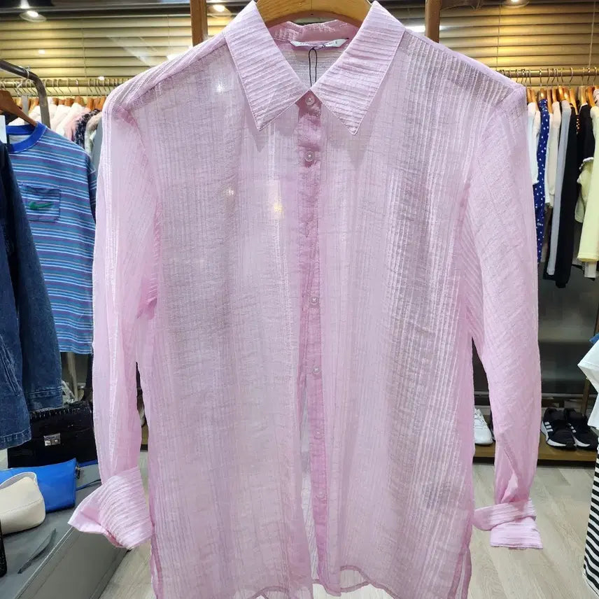 [BUNJANG] MIXXO Pink See-Through Blouse / 핑크 시스루 셔츠 블라우스