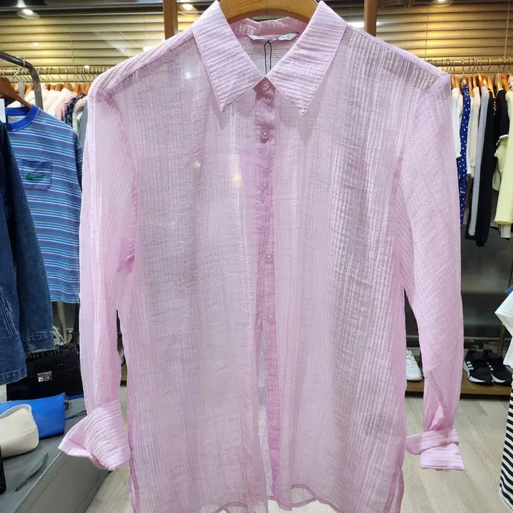 [BUNJANG] MIXXO Pink See-Through Blouse / 핑크 시스루 셔츠 블라우스